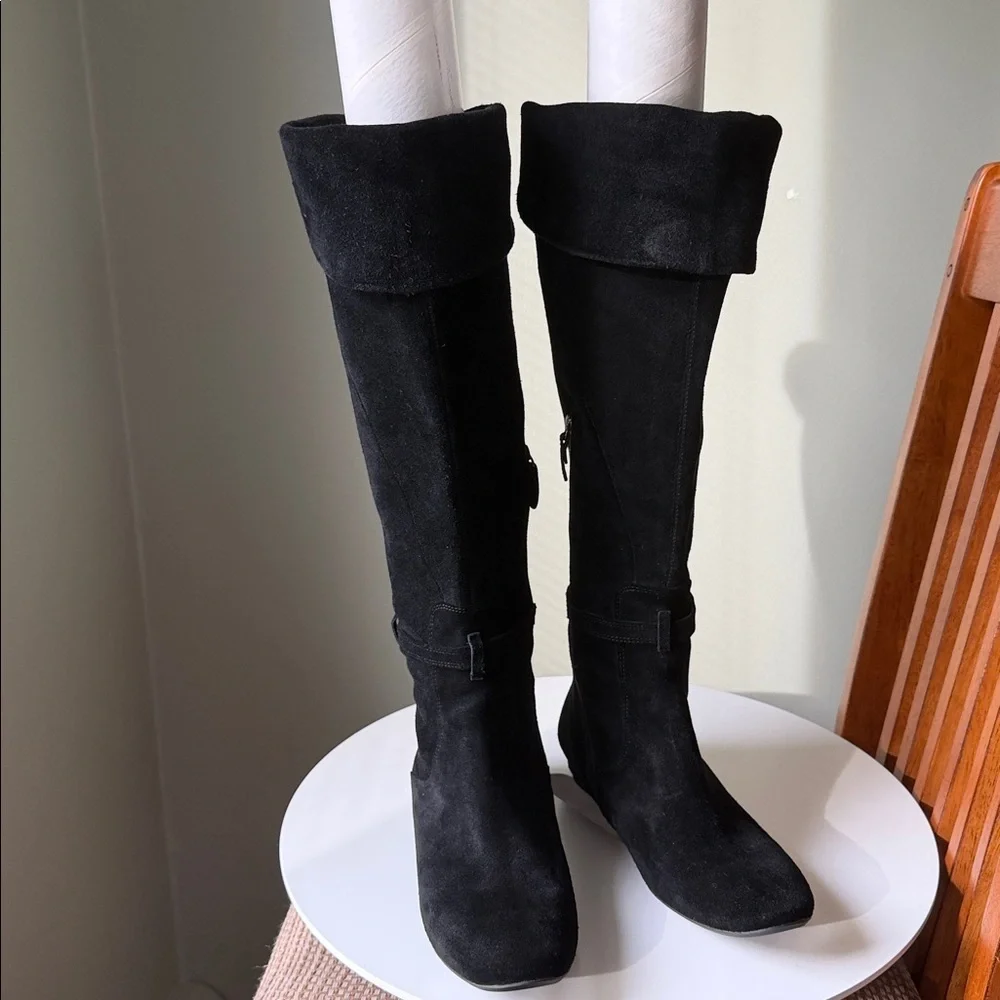 Via Spiga Suede Over the Knee Boots Decorative Strap Possible Fold Over 8.5 Flaw